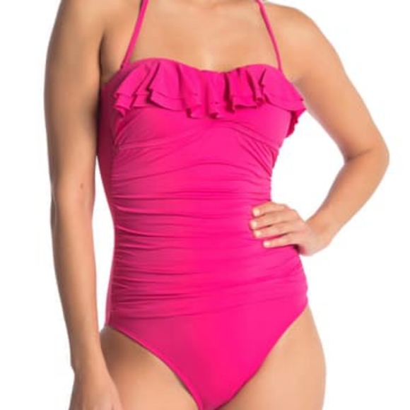 NWOT La Blanca Isla Ruffle Bandeau One-Piece S - Picture 1 of 5